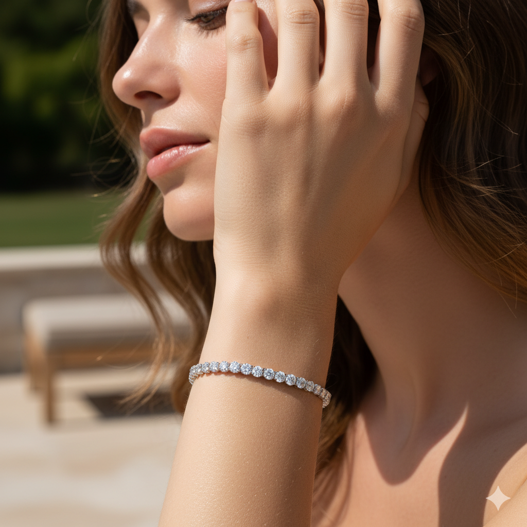 Elastiskt Elegant Tennisarmband - Stål/Silver med Vita Stenar