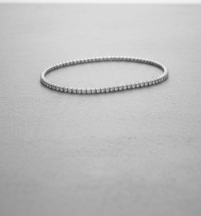 Elastiskt Elegant Tennisarmband - Stål/Silver med Vita Stenar